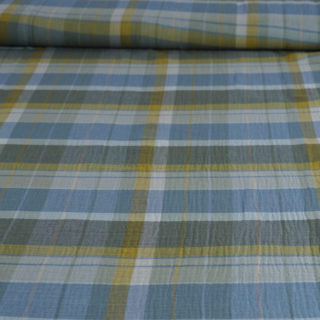 Musselin Double Gauze Karomuster grün blau